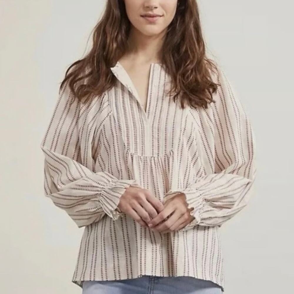Elizabeth & James Size L Stripe Pintuck Peasant
Blouse Red Cream Large